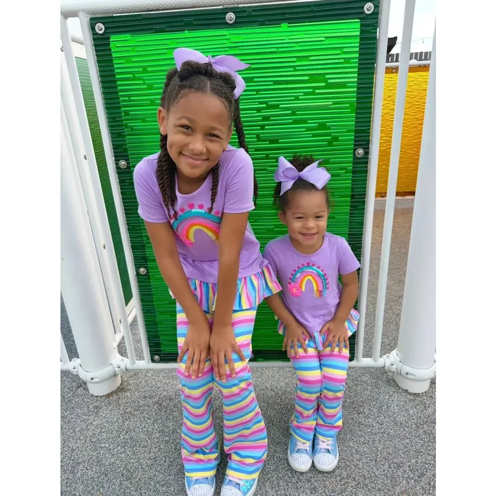 Counting Daisies Purple Rainbow Matching Outfit Set Ruffle Flare Pant Girls 8